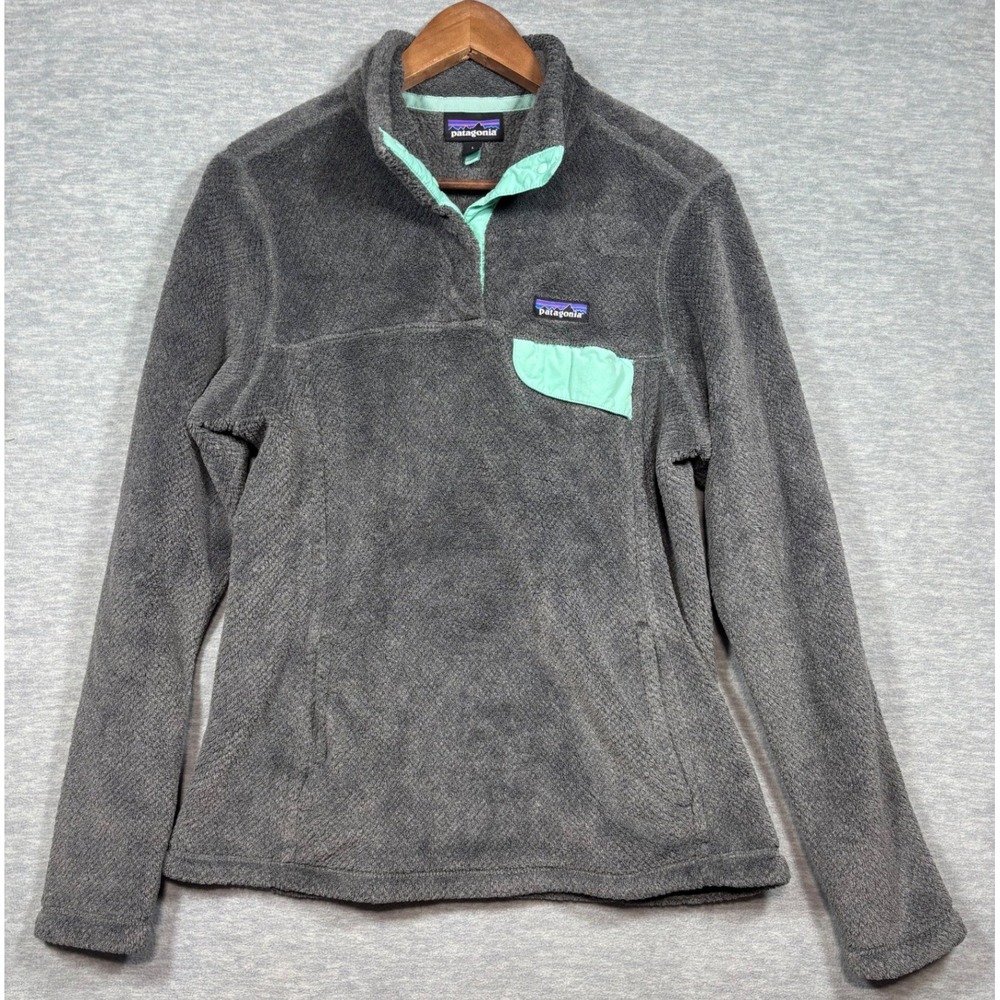 Patagonia Womens L Re-Tool Snap-T Fleece Pullover Grey Mint Green